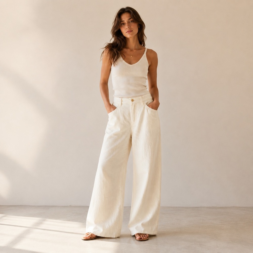 J Crew Womens Linen Lyocell Wide Leg Pants Sz 33 Ivory Coastal Quiet Luxury